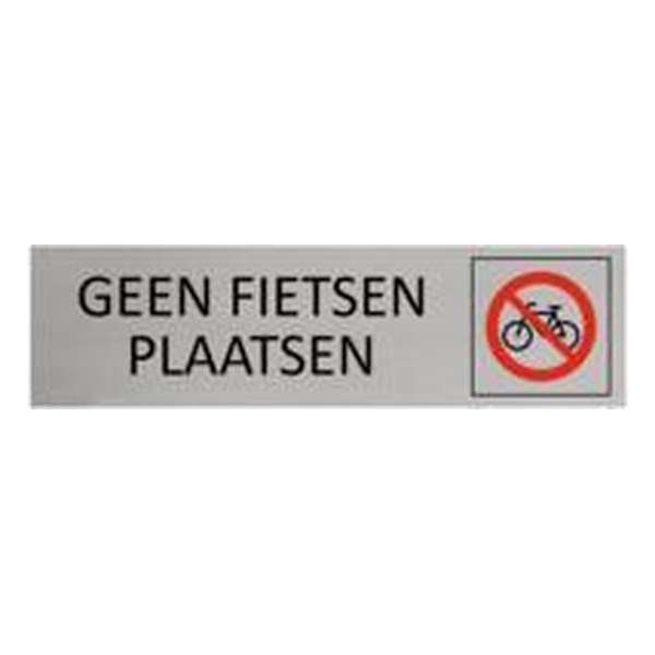 Aluminium Bordje hier geen fietsen plaatsen 165x45mm met tape Aluminium Bordje hier geen fietsen plaatsen 165x45mm met tape