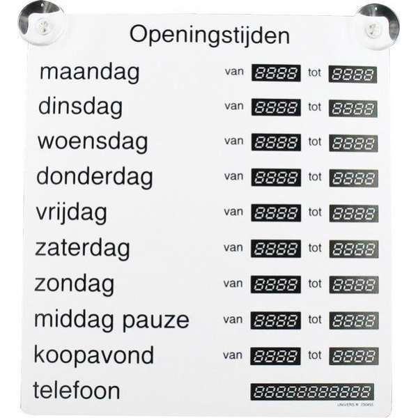 Openingstijdenbord / weergave openingstijden / open & gesloten 27x30cm (per stuk) Openingstijdenbord / weergave openingstijden / open & gesloten 27x30cm (per stuk)