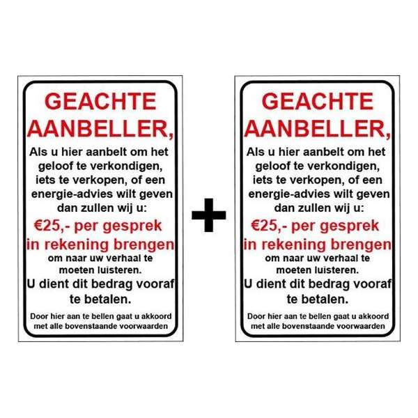 Brievenbussticker - Geachte aanbeller vijfentwintig euro - Nee geen verkoop aan de deur - Promessa-Design. Brievenbussticker - Geachte aanbeller vijfentwintig euro - Nee geen verkoop aan de deur - Promessa-Design.