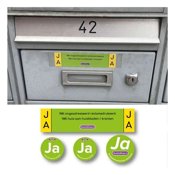 SumioProducts - Brievenbus stickers - Ja en Ja-Ja Ongeadresseerde reclame - Pakket met 4 stickers SumioProducts - Brievenbus stickers - Ja en Ja-Ja Ongeadresseerde reclame - Pakket met 4 stickers