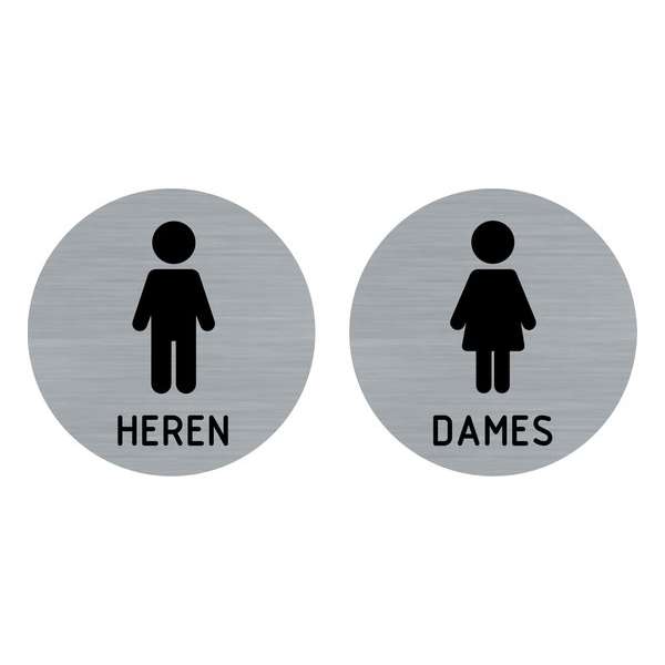 Set van 2 deurbordjes - toiletbord - damestoilet - herentoilet - bordje - dames - heren - rond met RVS look Set van 2 deurbordjes - toiletbord - damestoilet - herentoilet - bordje - dames - heren - rond met RVS look