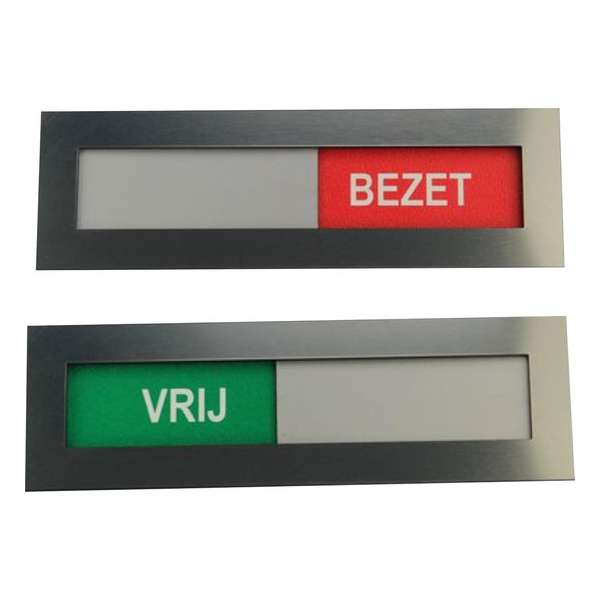 Vrij bezet schuifbord rvs-look (deurbordje) 145x48mm - achterkant voorzien van dubbelzijdig tape - 1 stuk Vrij bezet schuifbord rvs-look (deurbordje) 145x48mm - achterkant voorzien van dubbelzijdig tape - 1 stuk