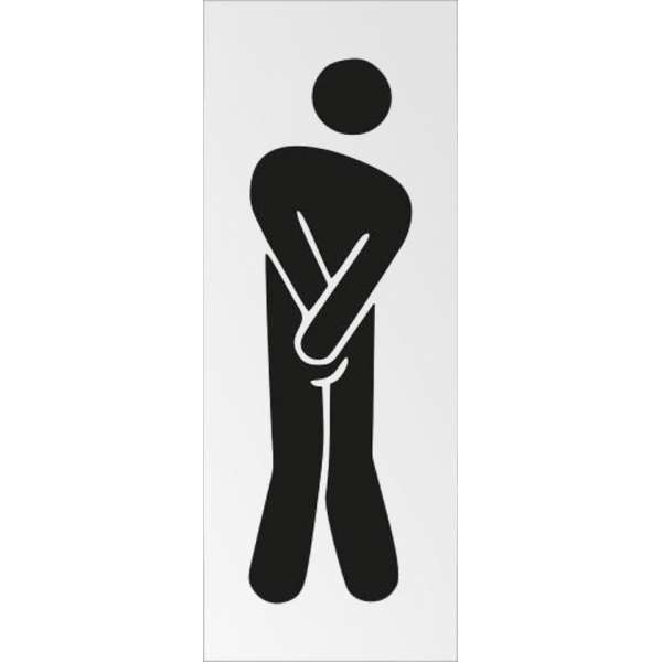 Deurbordje pictogram Toilet heren met hoge nood. 130 mm x 50 mm x 0,5 mm. Deur bordje pictogram toilet man nodig heren wc. Deurbordje pictogram Toilet heren met hoge nood. 130 mm x 50 mm x 0,5 mm. Deur bordje pictogram toilet man nodig heren wc.