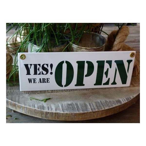 Emaille bord 'Yes we are open' Emaille bord 'Yes we are open'
