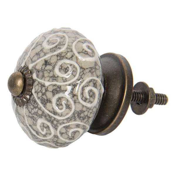 Clayre & Eef Deurknop Ø 4 cm Grijs, Bruin, Wit Keramiek Rond Krullen Meubelknop Clayre & Eef Deurknop Ø 4 cm Grijs, Bruin, Wit Keramiek Rond Krullen Meubelknop