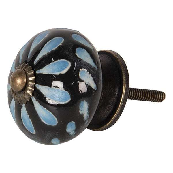 Clayre & Eef Deurknop 4*4 cm Zwart Keramiek Rond Bloem Meubelknop Clayre & Eef Deurknop 4*4 cm Zwart Keramiek Rond Bloem Meubelknop