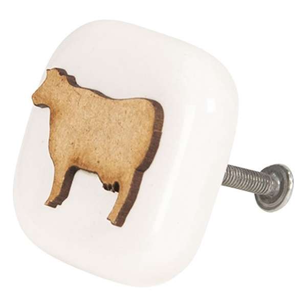 Clayre & Eef Deurknop 5*5*3 cm Bruin Keramiek Vierkant Koe Meubelknop Clayre & Eef Deurknop 5*5*3 cm Bruin Keramiek Vierkant Koe Meubelknop