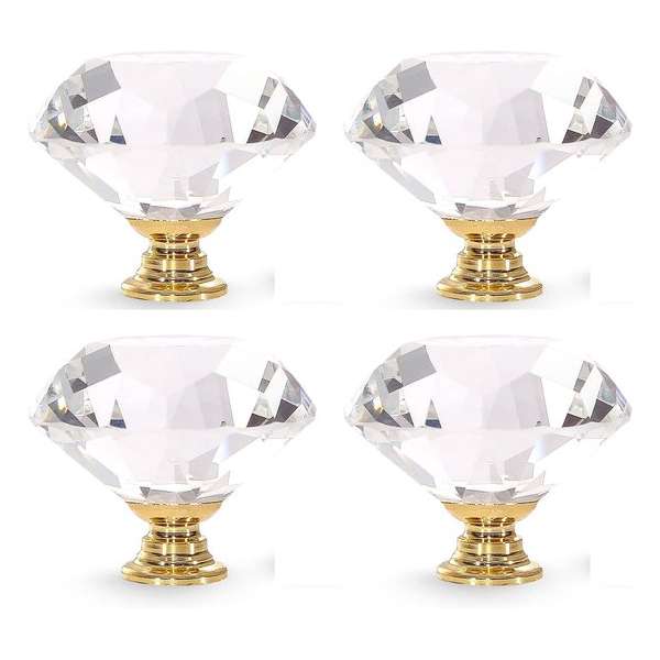 4 Stuks - Diamanten Kastgreep - Crystal Glass - Kast Knoppen - Lades - Dressoir - Boekenkast - Kledingkast - 40mm - Goud) 4 Stuks - Diamanten Kastgreep - Crystal Glass - Kast Knoppen - Lades - Dressoir - Boekenkast - Kledingkast - 40mm - Goud)