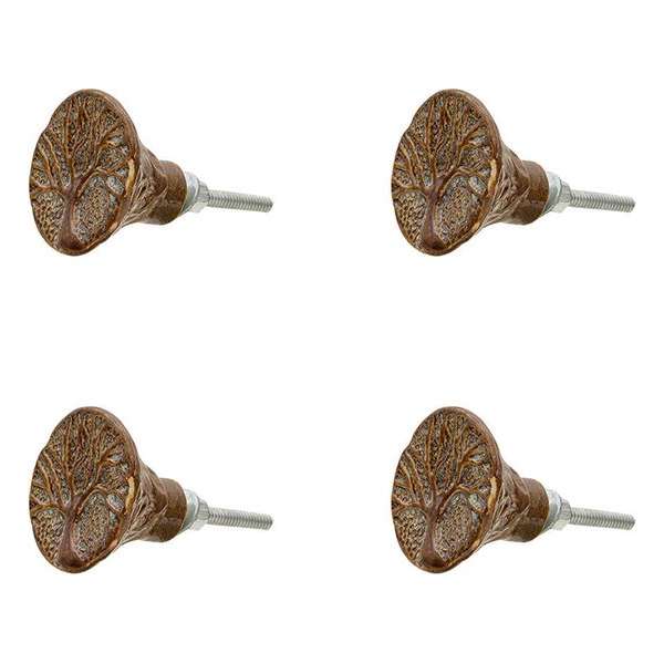 Clayre & Eef Deurknop Set van 4 Ø 4*4 cm Bruin Keramiek Rond Boom Meubelknop Clayre & Eef Deurknop Set van 4 Ø 4*4 cm Bruin Keramiek Rond Boom Meubelknop
