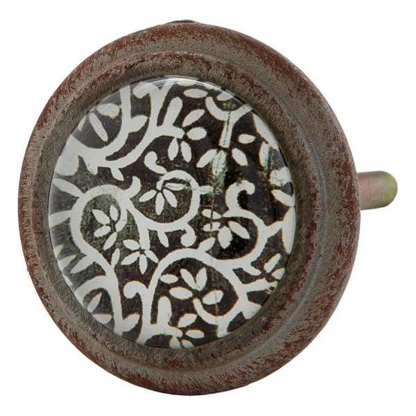 Clayre & Eef Deurknop Ø 4*7 cm Bruin, Zwart Metaal Rond Blaadjes Meubelknop Clayre & Eef Deurknop Ø 4*7 cm Bruin, Zwart Metaal Rond Blaadjes Meubelknop