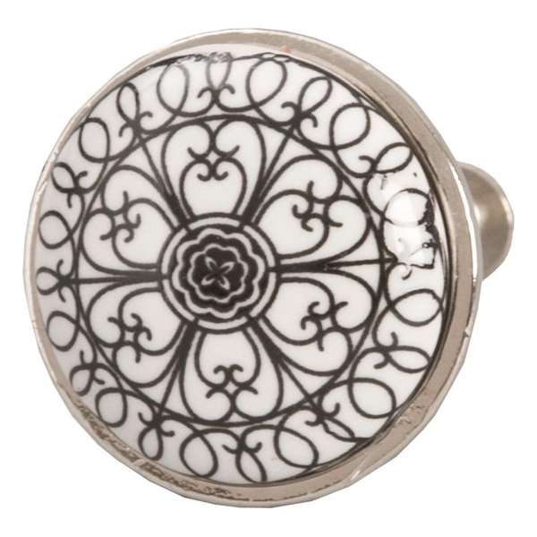 Clayre & Eef Deurknop Ø 3 cm Zwart, Wit Keramiek Rond Bogen Meubelknop Clayre & Eef Deurknop Ø 3 cm Zwart, Wit Keramiek Rond Bogen Meubelknop