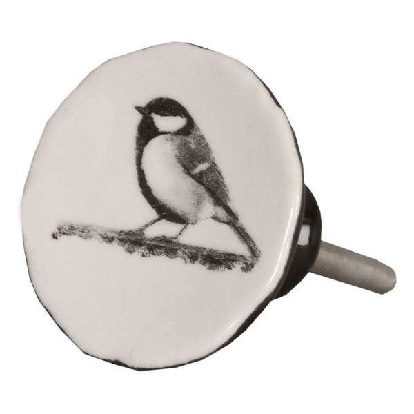Clayre & Eef Deurknop Ø 4 cm Wit, Zwart Keramiek Rond Vogel Meubelknop Clayre & Eef Deurknop Ø 4 cm Wit, Zwart Keramiek Rond Vogel Meubelknop
