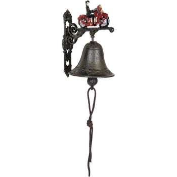 Clayre & Eef Ouderwetse Deurbel Gietijzer Motor 13*10*16 cm Bruin Ijzer Tuinbel Buitenbel Bel met Klepel