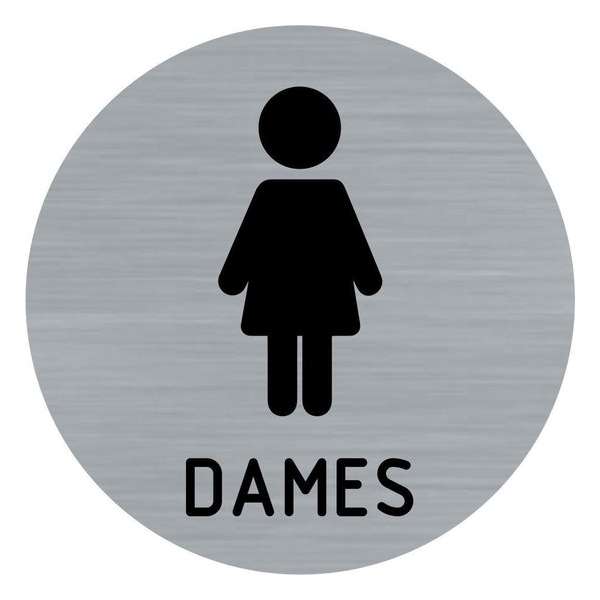 Deurbordje - toiletbord - damestoilet - bordje - dames - rond met RVS look Deurbordje - toiletbord - damestoilet - bordje - dames - rond met RVS look