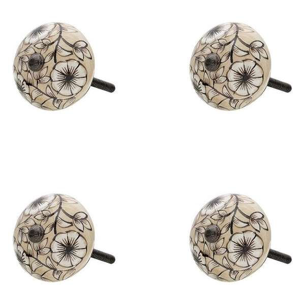 Clayre & Eef Deurknop Set van 4 Ø 4*3 cm Beige Keramiek Rond Bloemen Meubelknop Clayre & Eef Deurknop Set van 4 Ø 4*3 cm Beige Keramiek Rond Bloemen Meubelknop