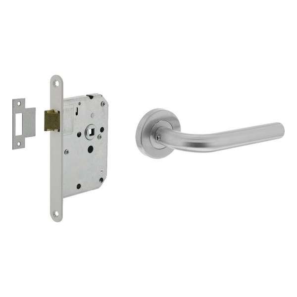 Intersteel Deurbeslag set loopslot wit + deurkruk Recht rvs Intersteel Deurbeslag set loopslot wit + deurkruk Recht rvs