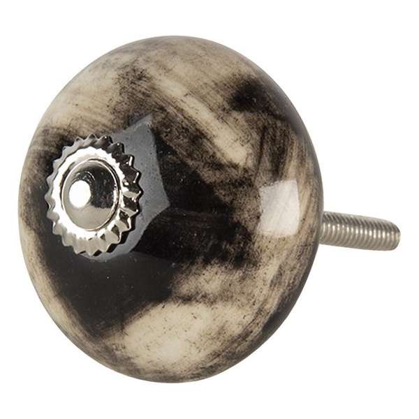 Clayre & Eef Deurknop 4*6 cm Zwart, Beige Keramiek Rond Meubelknop Clayre & Eef Deurknop 4*6 cm Zwart, Beige Keramiek Rond Meubelknop