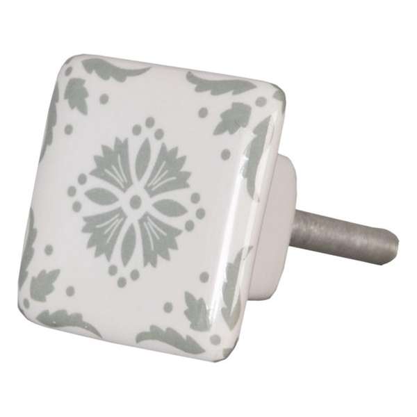 Clayre & Eef Deurknop 3.5*3.5 cm Wit, Grijs Keramiek Vierkant Meubelknop Clayre & Eef Deurknop 3.5*3.5 cm Wit, Grijs Keramiek Vierkant Meubelknop
