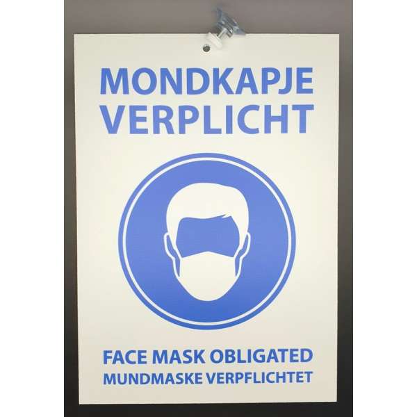 Bordje mondkapje verplicht zuignap 30x21cm Bordje mondkapje verplicht zuignap 30x21cm