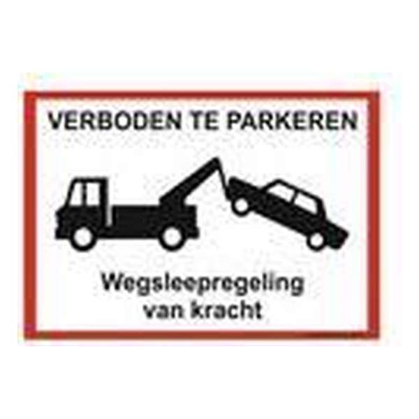Bordje - Verboden te parkeren - wegsleepregeling + 4 boorgaten, schroeven met bijpassend afdekkapje Bordje - Verboden te parkeren - wegsleepregeling + 4 boorgaten, schroeven met bijpassend afdekkapje