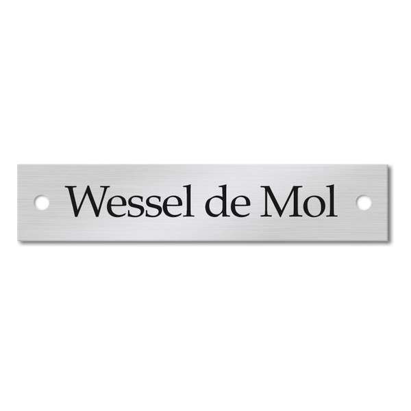 RVS Naamplaatje 145x30 mm met schroefgaten – Zelf Ontwerpen - Naamplaatje voordeur – Brievenbus naamplaatje – Goedkoop