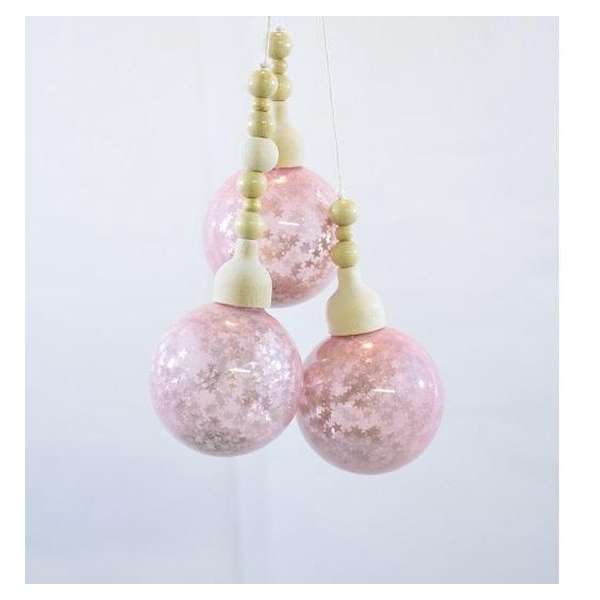 Kersthanger met 3 ballen, roze, L: 38 cm x Ø 6 cm. Kunststof en hout Kersthanger met 3 ballen, roze, L: 38 cm x Ø 6 cm. Kunststof en hout