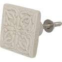 Clayre & Eef Deurknop 4*4 cm Creme Keramiek Vierkant Meubelknop
