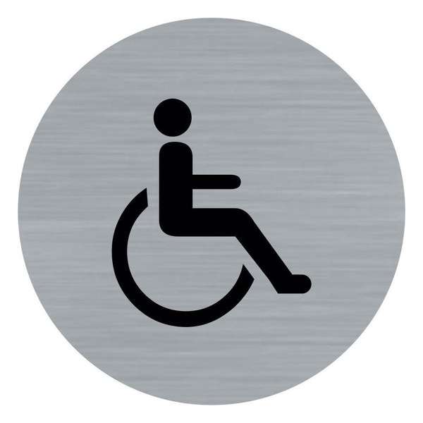 Deurbordje - toiletbord - invalidentoilet - bordje - invalide - rond met RVS look Deurbordje - toiletbord - invalidentoilet - bordje - invalide - rond met RVS look