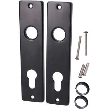 Langschild met cilindergat 72mm aluminium zwart