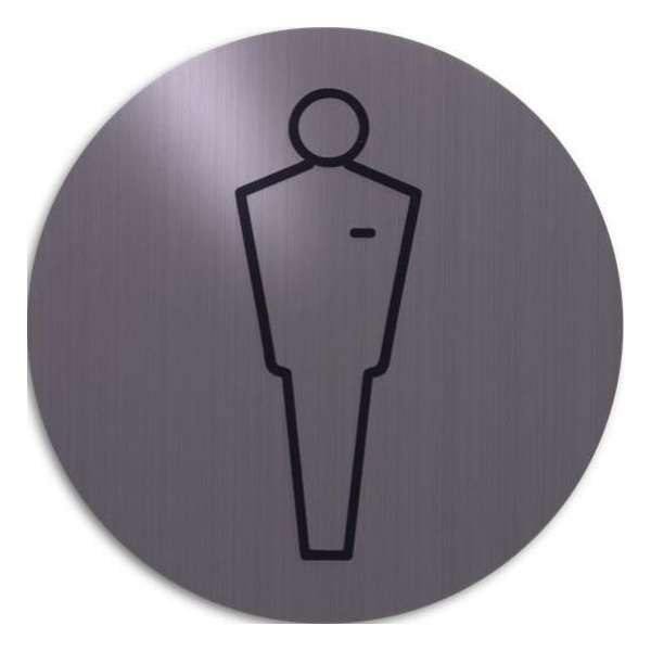RVS deurbordje pictogram: Heren toilet modern | 5 jaar garantie | ROND 82mm Ø | Zelfklevend | Plakstrip RVS deurbordje pictogram: Heren toilet modern | 5 jaar garantie | ROND 82mm Ø | Zelfklevend | Plakstrip