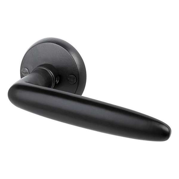 Deurklink Suave met mat zwarte poedercoating en ronde rozetten Deurklink Suave met mat zwarte poedercoating en ronde rozetten