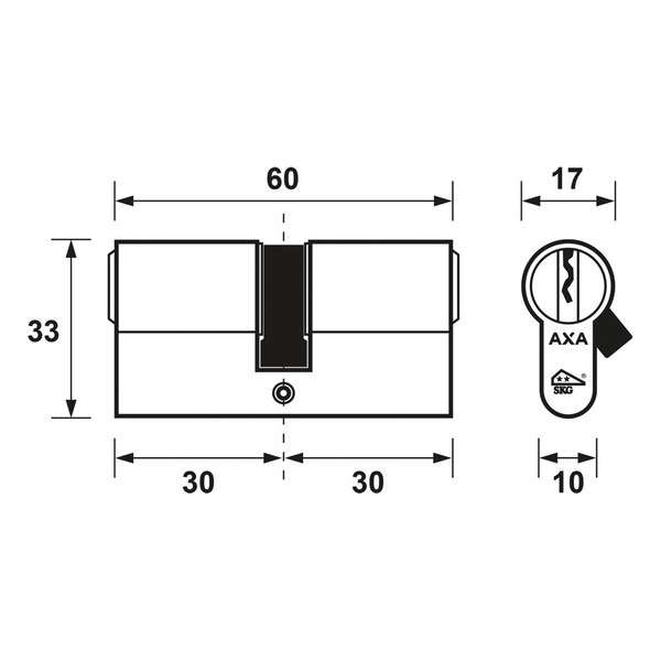 AXA 7211-00-08/BL Dubbele veiligheidscilinder Security 30-30 - 60x17mm AXA 7211-00-08/BL Dubbele veiligheidscilinder Security 30-30 - 60x17mm