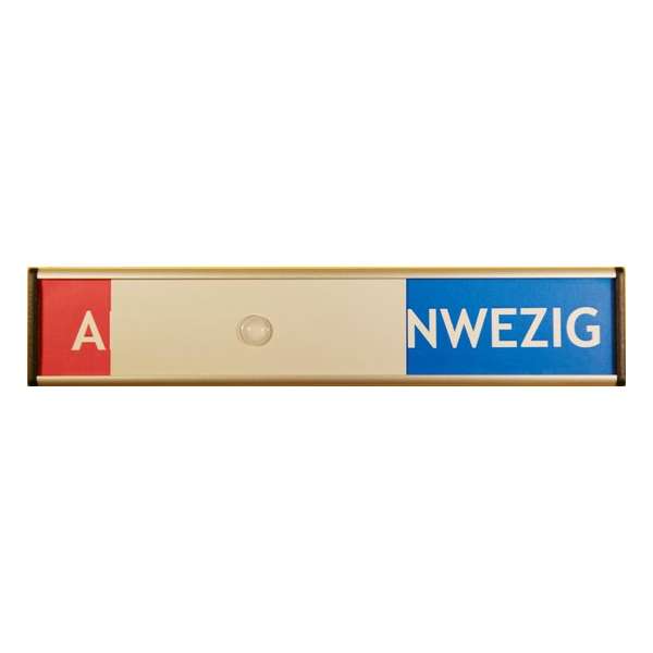 Aanwezig – afwezig schuifbordje Groot, afmetingen 3cm hoog x 15cm breed Model 1: Bordjes zijn uit vooraad leverbaar. Aanwezig – afwezig schuifbordje Groot, afmetingen 3cm hoog x 15cm breed Model 1: Bordjes zijn uit vooraad leverbaar.