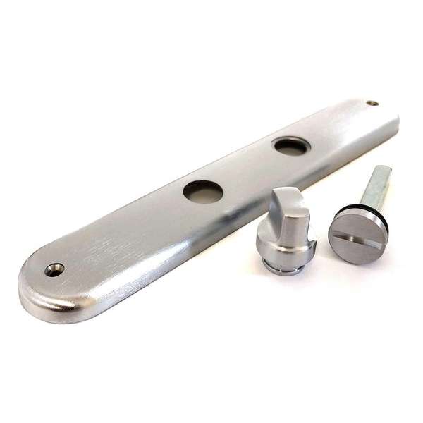 IMPRESSO deurbeslag |deurschild voor toiletsluiting | 240 mm lang x 40 mm breed | afstand krukgat tot slot 63 mm | chroom mat IMPRESSO deurbeslag |deurschild voor toiletsluiting | 240 mm lang x 40 mm breed | afstand krukgat tot slot 63 mm | chroom mat