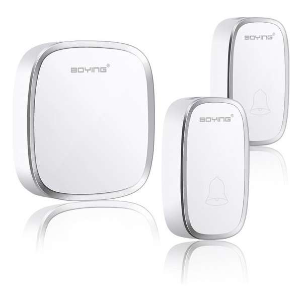 Draadloze Deurbel Set Met Zender & 2 Ontvangers - Beldrukker IP44 Waterdicht - Wit