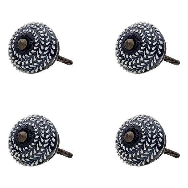 Clayre & Eef Deurknop Set van 4 Ø 4*3 cm Blauw Keramiek Rond Abstract Meubelknop Clayre & Eef Deurknop Set van 4 Ø 4*3 cm Blauw Keramiek Rond Abstract Meubelknop