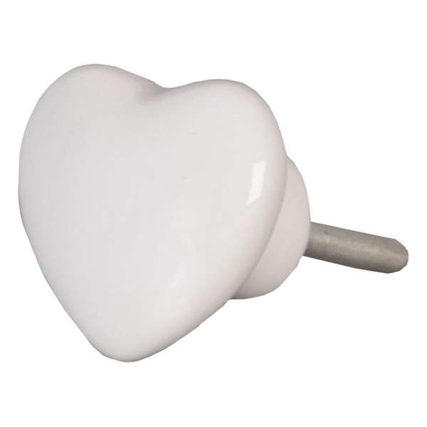Clayre & Eef Deurknop 4*4 cm Wit Keramiek Hartvormig Meubelknop Clayre & Eef Deurknop 4*4 cm Wit Keramiek Hartvormig Meubelknop