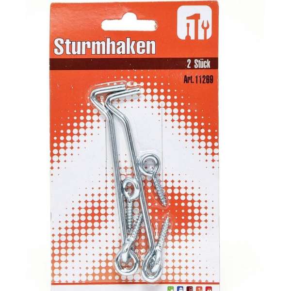 2x stuks stormhaken / windhaken van metaal - 9,5 cm - deurhaken / raamhaken / luikhaken 2x stuks stormhaken / windhaken van metaal - 9,5 cm - deurhaken / raamhaken / luikhaken