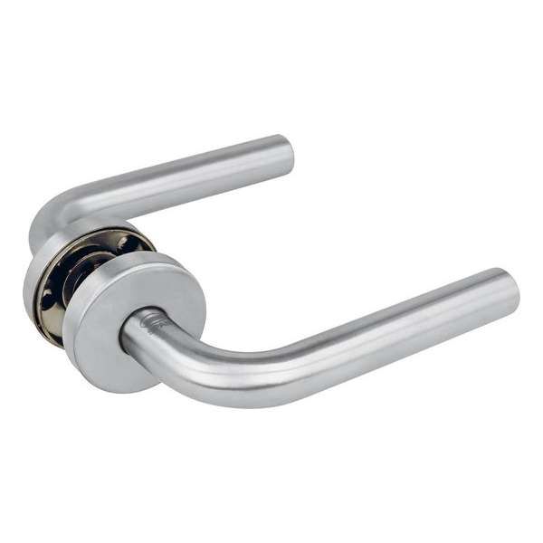 AMIG Deurklink RVS – 135x19mm Rond Rozet 53mm – Terugslagveer – Zilver AMIG Deurklink RVS – 135x19mm Rond Rozet 53mm – Terugslagveer – Zilver