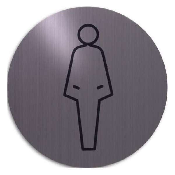 Deurbordje dames toilet van RVS dames toilet modern | 5 jaar garantie | ROND 82mm Ø | Zelfklevend | Plakstrip Deurbordje dames toilet van RVS dames toilet modern | 5 jaar garantie | ROND 82mm Ø | Zelfklevend | Plakstrip