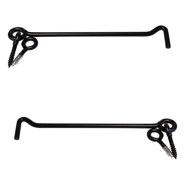 2x stuks windhaak / windhaken - zwart - staal geepoxeerd - 200 mm - stormhaken / deurhaken / raamhaken 2x stuks windhaak / windhaken - zwart - staal geepoxeerd - 200 mm - stormhaken / deurhaken / raamhaken