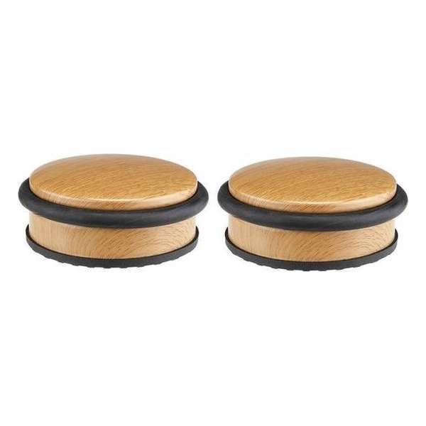 2x Kleine metalen deurstopper 10 x 4,5 cm - Huishouden deurstoppers/deurwiggen - hout/metaal - bamboelook 2x Kleine metalen deurstopper 10 x 4,5 cm - Huishouden deurstoppers/deurwiggen - hout/metaal - bamboelook