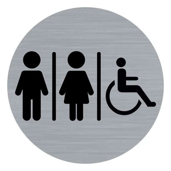 Deurbordje - toiletbord - damestoilet - herentoilet - invalidentoilet - bordje - dames -heren - invaliden - rond met RVS look Deurbordje - toiletbord - damestoilet - herentoilet - invalidentoilet - bordje - dames -heren - invaliden - rond met RVS look