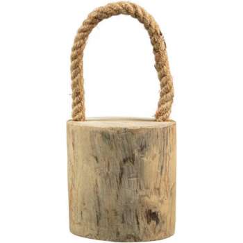 Deurstopper teak met touw - ø12,5x13,5 cm