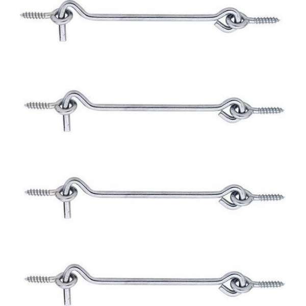 4x stuks windhaak / windhaken - verzinkt staal - 20 x 0,6 cm - stormhaken - deurhaken / raamhaken / deurvastzetters 4x stuks windhaak / windhaken - verzinkt staal - 20 x 0,6 cm - stormhaken - deurhaken / raamhaken / deurvastzetters