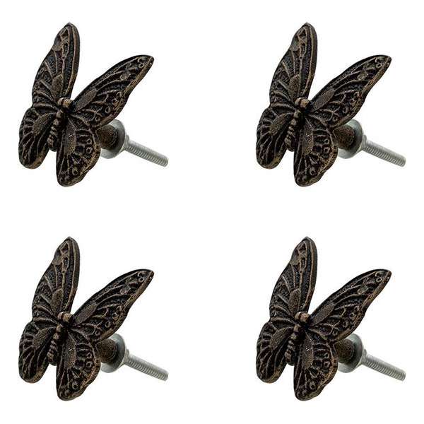 Clayre & Eef Deurknop Set van 4 Vlinder 5*3*5 cm Zwart Ijzer Meubelknop Clayre & Eef Deurknop Set van 4 Vlinder 5*3*5 cm Zwart Ijzer Meubelknop