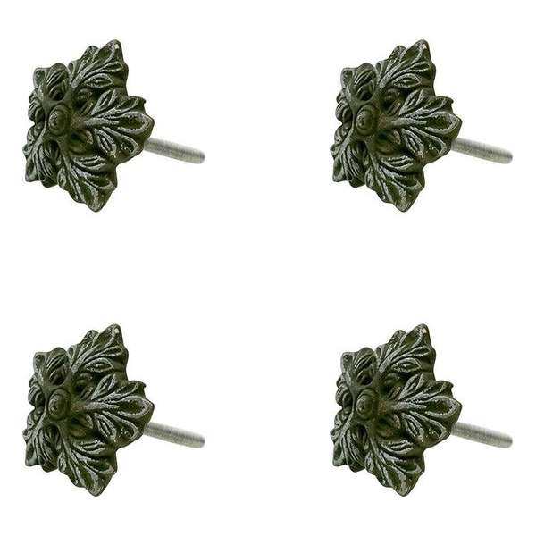 Clayre & Eef Deurknop Set van 4 5*5*3 cm Groen Keramiek Blaadjes Meubelknop Clayre & Eef Deurknop Set van 4 5*5*3 cm Groen Keramiek Blaadjes Meubelknop