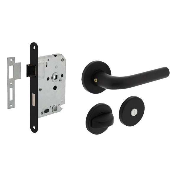 Intersteel Deurbeslag set wc-slot zwart met deurkruk Eucla met rozet zwart Intersteel Deurbeslag set wc-slot zwart met deurkruk Eucla met rozet zwart