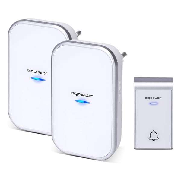 Draadloze Deurbel waterdicht, met bereik tot 150 m, volume met 36 beltonen, led-display, 1 zenderknop en 2 ontvangers(AC, Wit) Draadloze Deurbel waterdicht, met bereik tot 150 m, volume met 36 beltonen, led-display, 1 zenderknop en 2 ontvangers(AC, Wit)