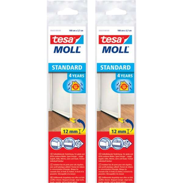 3x stuks tesa zelfklevende tochtstrip/dorpelstrip met borstel wit 1 mtr x 37 mm - Tochtstrips/tochtstroken voor deuren 3x stuks tesa zelfklevende tochtstrip/dorpelstrip met borstel wit 1 mtr x 37 mm - Tochtstrips/tochtstroken voor deuren